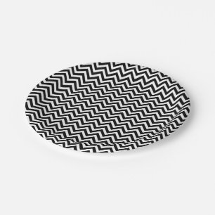 Black and White Small Size Chevron Stripes Paper Plate