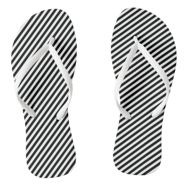 Black and White Small Size Diagonal Stripes Jandals (Footbed)