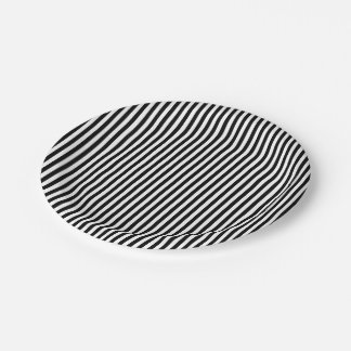 Black and White Small Size Stripes Paper Plate