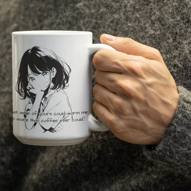 Black and White Smiling Anime Girl Coffee Mug (Creator Uploaded)