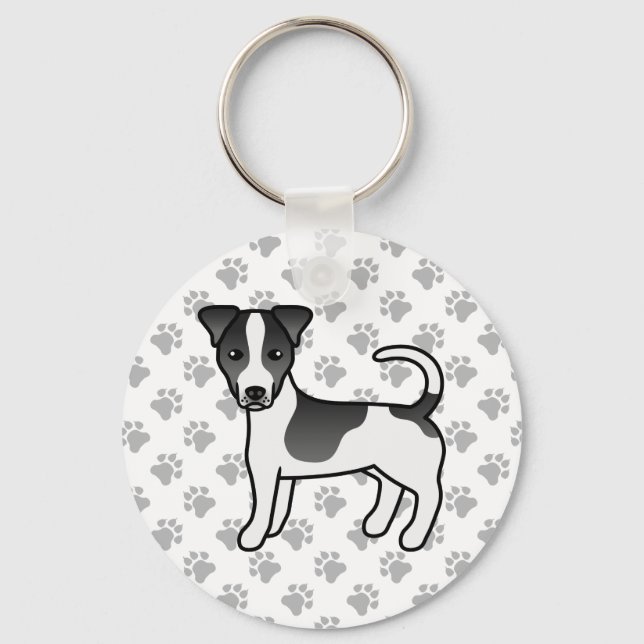 Black And White Smooth Coat Jack Russell Terrier Key Ring (Front)
