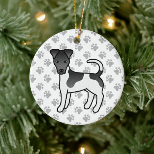 Black And White Smooth Fox Terrier Cartoon Dog Ceramic Tree Decoration