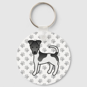 Black And White Smooth Fox Terrier Cartoon Dog Key Ring
