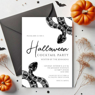 Black And White Snakes Cocktail Party Halloween Invitation