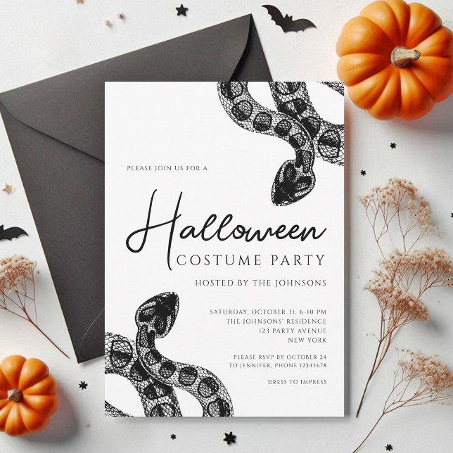 Black And White Snakes Costume Party Halloween Invitation (Black And White Snakes Costume Party Halloween Invitation)