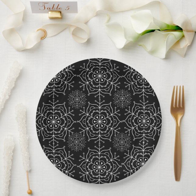 Black and white snowflake Christmas Paper plate (Wedding)