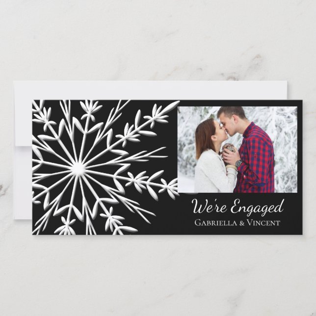 Black and White Snowflake Engagement Announcement (Front)