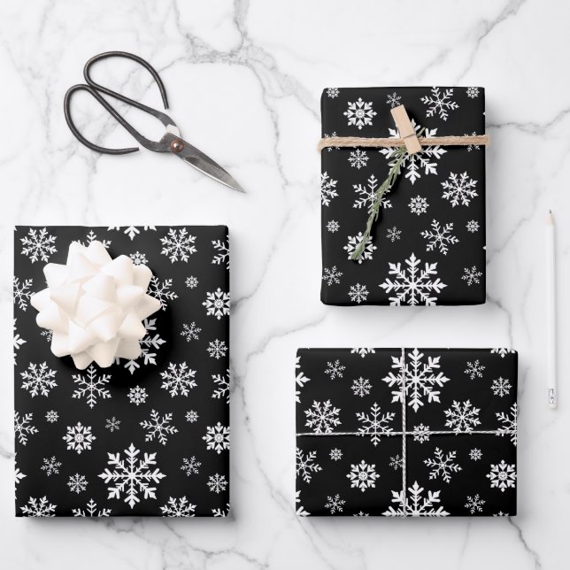 Black And White Snowflake Pattern Decorative Wrapping Paper Sheet (Front)