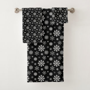 Black And White Snowflake Pattern Elegant Modern Bath Towel Set