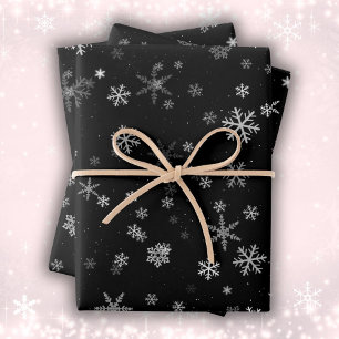 Black and White Snowflake Pattern Holiday Wrapping Paper Sheet
