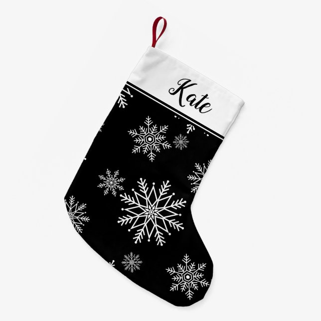 Black and White Snowflake Small Christmas Stocking (Front (Hanging))