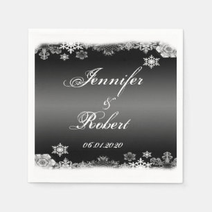 Black and White Snowflake Wedding Napkin