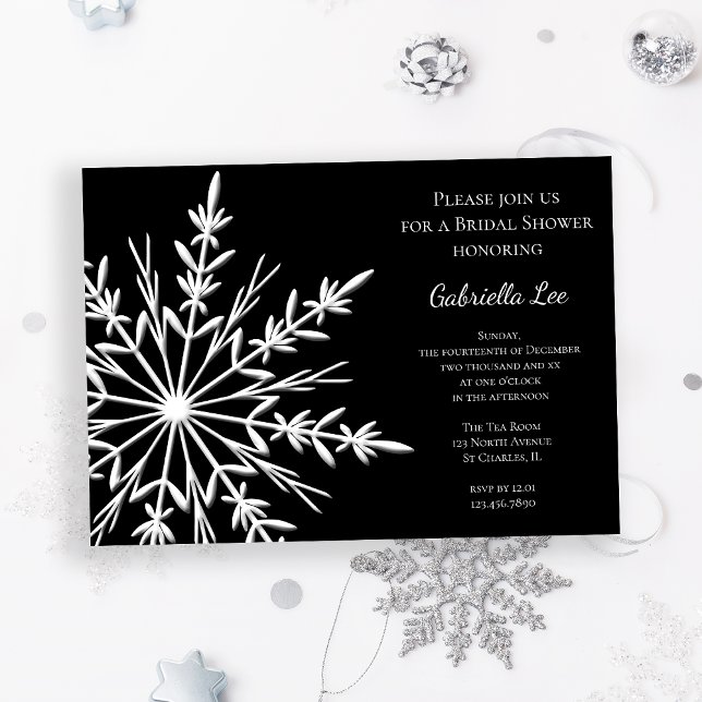 Black and White Snowflake Winter Bridal Shower Invitation (Set the tone for your festive event with the Black White Snowflakes Winter Bridal Shower Invitation.)