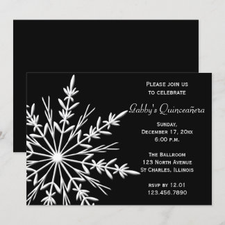 Black and White Snowflake Winter Quinceañera Invitation