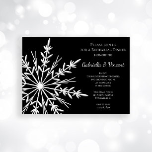 Black and White Snowflake Winter Rehearsal Dinner Invitation