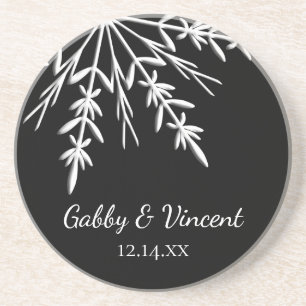 Black and White Snowflake Winter Wedding Coaster