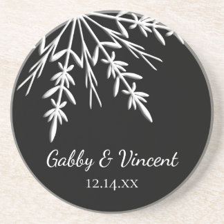 Black and White Snowflake Winter Wedding Coaster