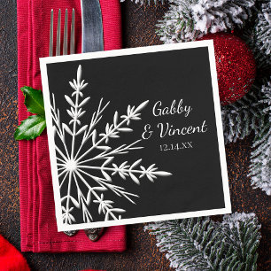 Black and White Snowflake Winter Wedding Napkin