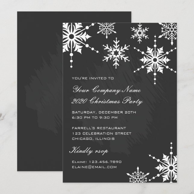 Black and White Snowflakes Christmas/Holiday Party Invitation (Front/Back)