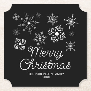 Black and White Snowflakes Christmas Party Paper Coaster
