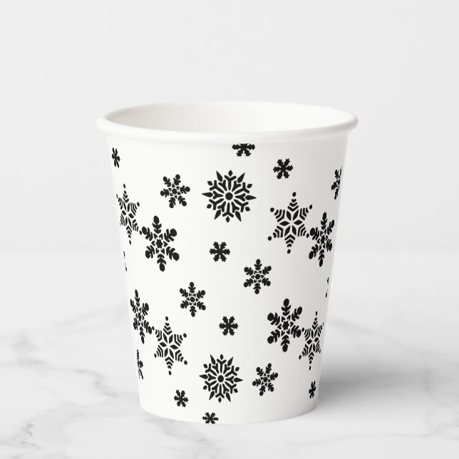 Black and White Snowflakes Paper Cup (Front)