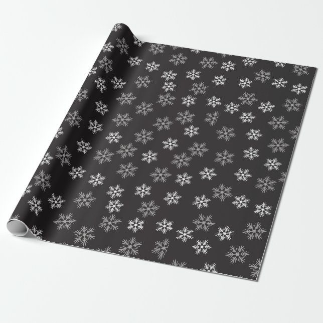 Black and White Snowflakes pattern Holiday  Wrapping Paper (Unrolled)