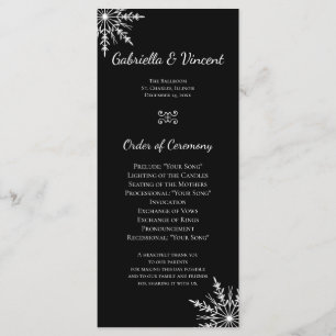 Black and White Snowflakes Winter Wedding Program Programme