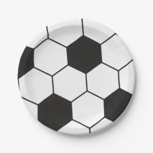 Black And White Soccer Ball Geometric Pattern  Paper Plate