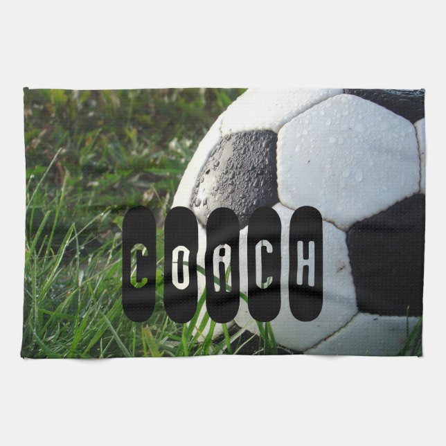Black and White Soccer Ball in Green Grass Tea Towel (Horizontal)