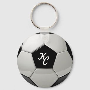 Black and White Soccer Ball Monogram Initials Key Ring