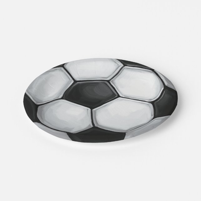 Black and White Soccer Ball Paper Plate (Angled)