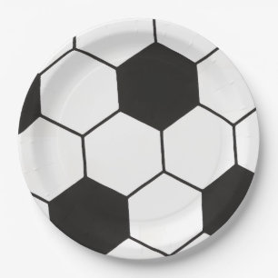Black and White Soccer Ball Pattern Geometric  Paper Plate