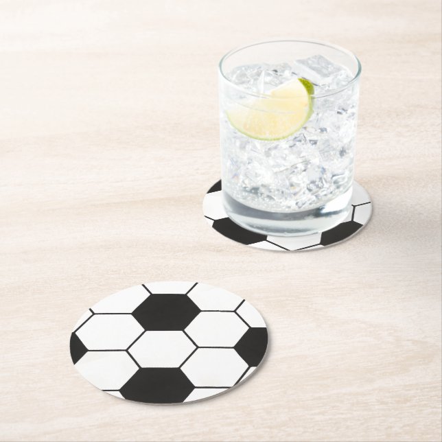 Black and White Soccer Ball Pattern Geometric  Round Paper Coaster (Insitu)