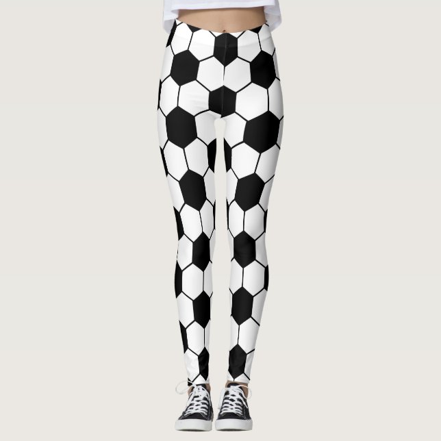 Black and white Soccer ball pattern Leggings (Front)