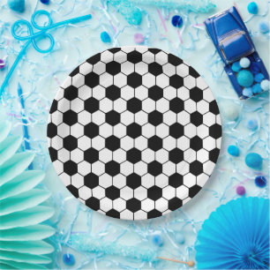Black and white Soccer ball pattern Paper Plate