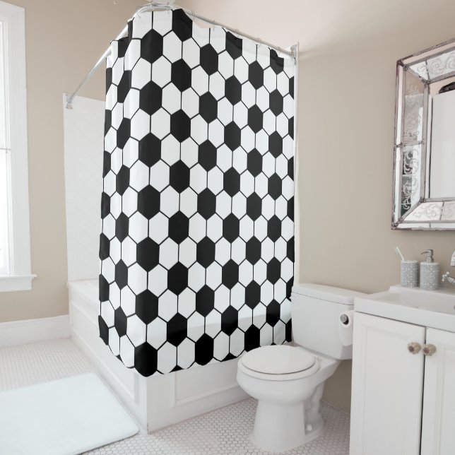 Black and white Soccer ball pattern Shower Curtain (In Situ)