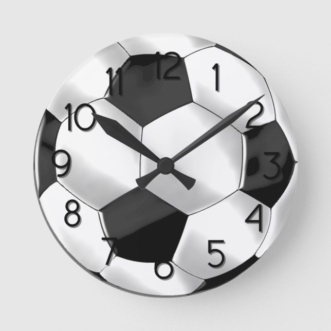Black and White Soccer Ball Round Clock (Front)