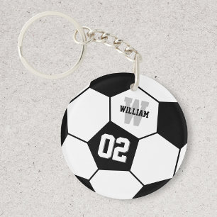 Black and White Soccer Ball Sports Monogram Key Ring
