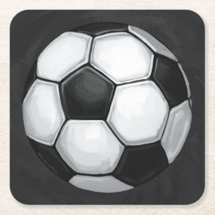 Black and White Soccer Ball Square Paper Coaster