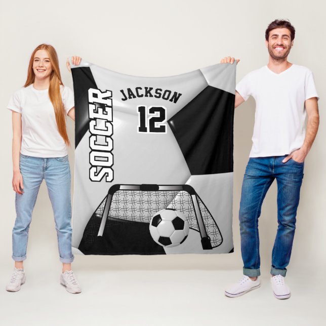 Black and White Soccer Ball with DIY Text Fleece Blanket (In Situ)
