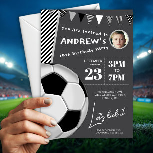 Black And White Soccer Birthday Party Invitation