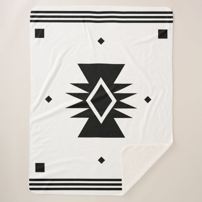 Black and White Southwest Design Sherpa Blanket (Front)