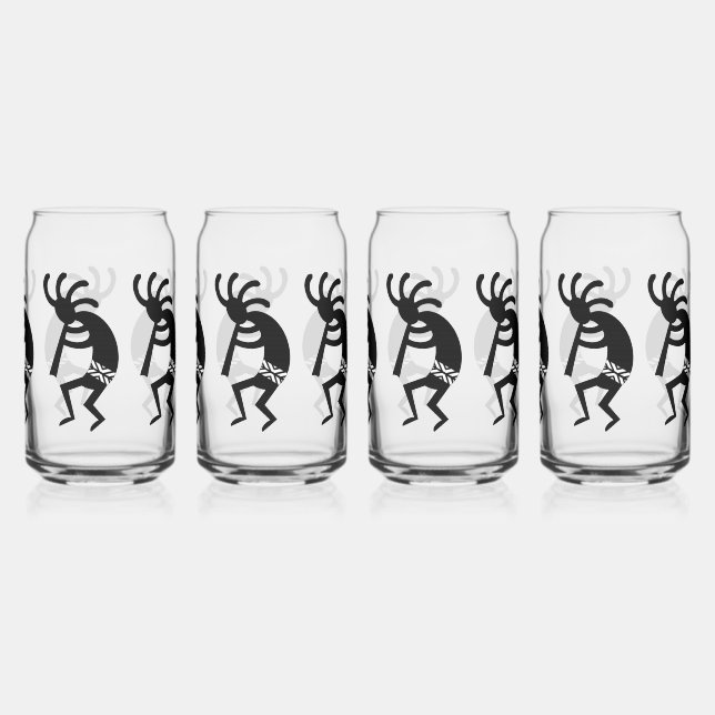 Black And White Southwest Kokopelli Can Glass (Back)