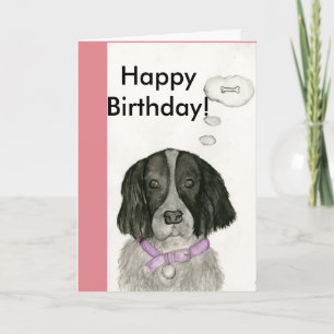 Black and white Spaniel birthday card