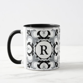 Black and White Spanish Style with Initial Mug