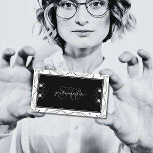 Black and White Sparkling Diamonds Monogram Ornate Business Card