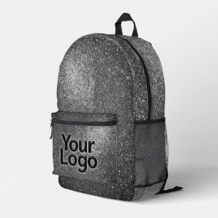 Black and White Sparkly Glitter Professional Logo  Printed Backpack