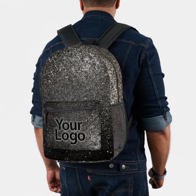 Black and White Sparkly Glitter Professional Logo  Printed Backpack (Insitu (Model))