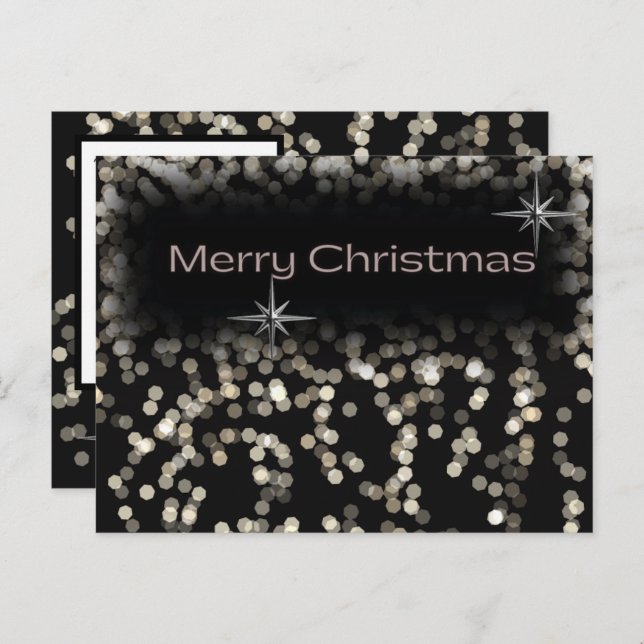 Black and White sparkly stars Merry Christmas  Invitation Postcard (Front/Back)