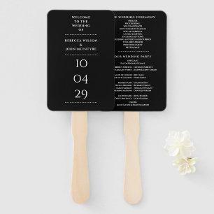 Black and White Special Date Wedding Program Hand Fan